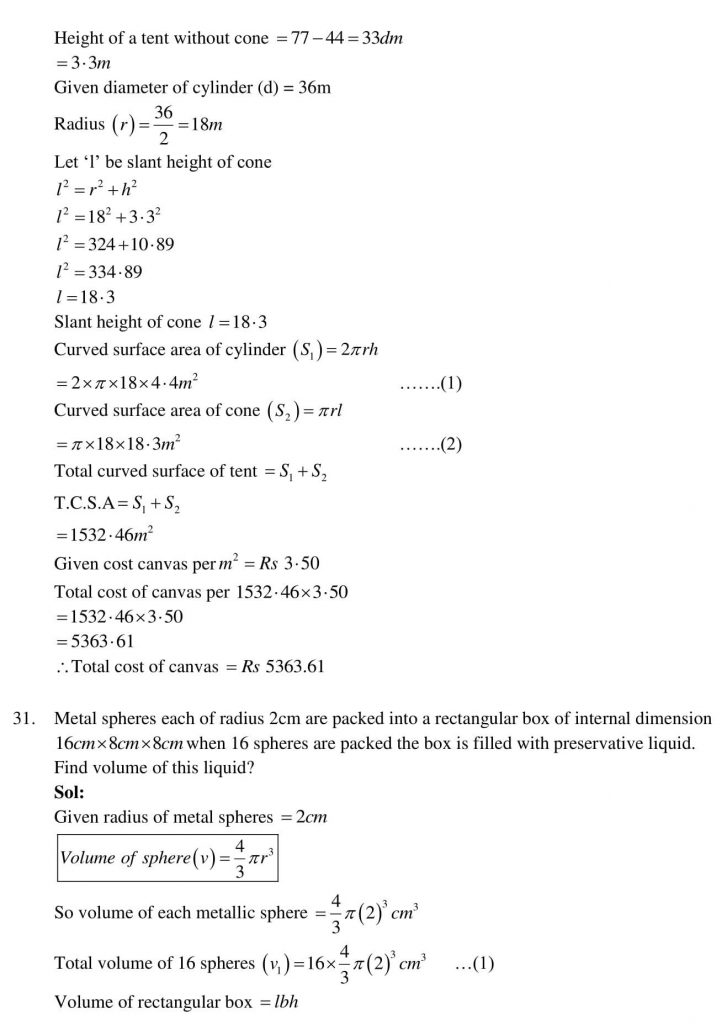 NCERT Solutions Class 10 Mathematics RD Sharma Surface Areas and Volumes