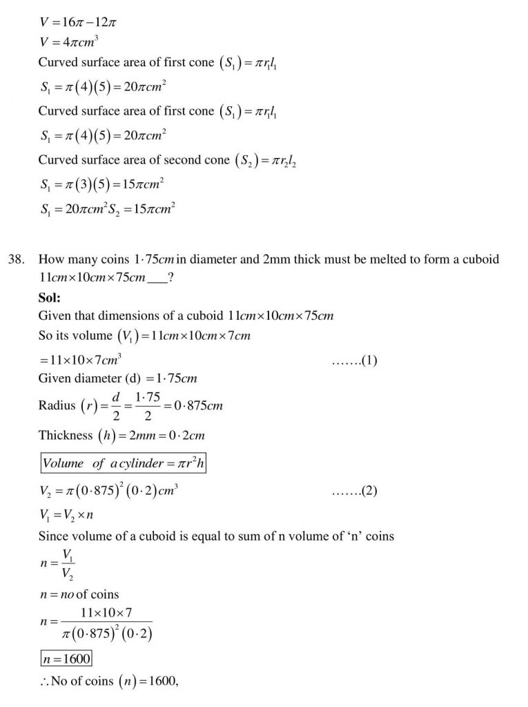 NCERT Solutions Class 10 Mathematics RD Sharma Surface Areas and Volumes