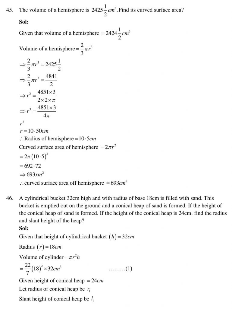 NCERT Solutions Class 10 Mathematics RD Sharma Surface Areas and Volumes
