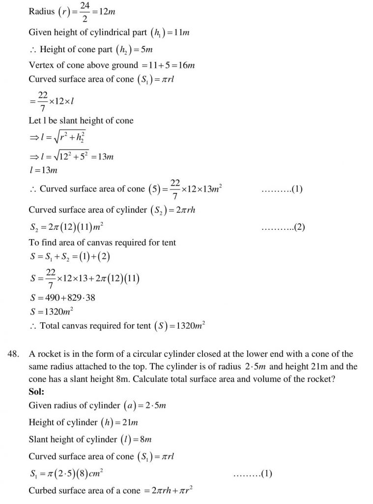 NCERT Solutions Class 10 Mathematics RD Sharma Surface Areas and Volumes