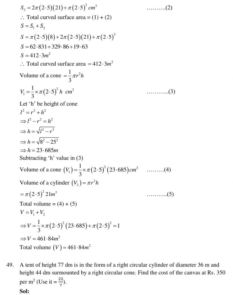 NCERT Solutions Class 10 Mathematics RD Sharma Surface Areas and Volumes