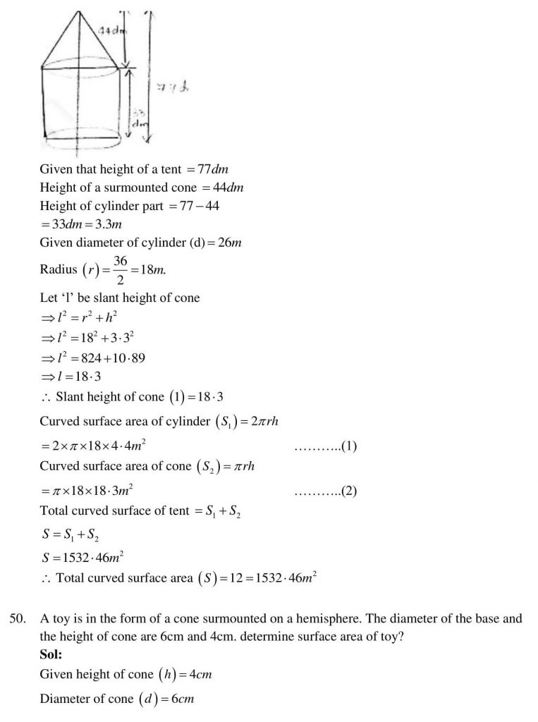 NCERT Solutions Class 10 Mathematics RD Sharma Surface Areas and Volumes