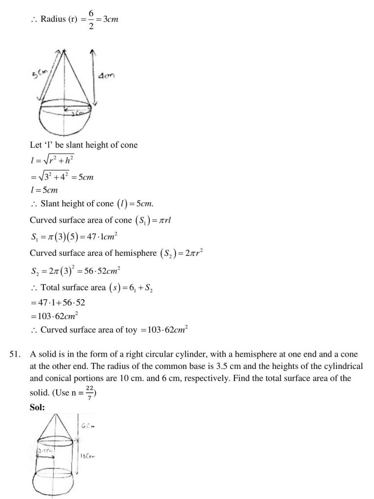 NCERT Solutions Class 10 Mathematics RD Sharma Surface Areas and Volumes