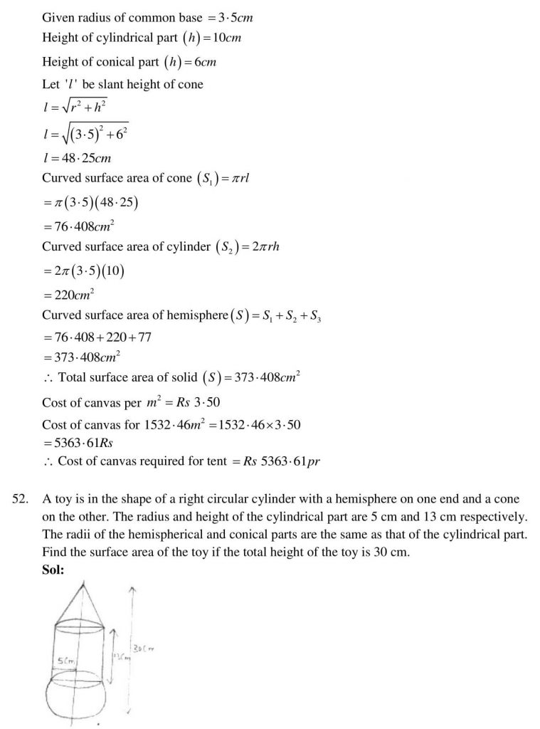 NCERT Solutions Class 10 Mathematics RD Sharma Surface Areas and Volumes