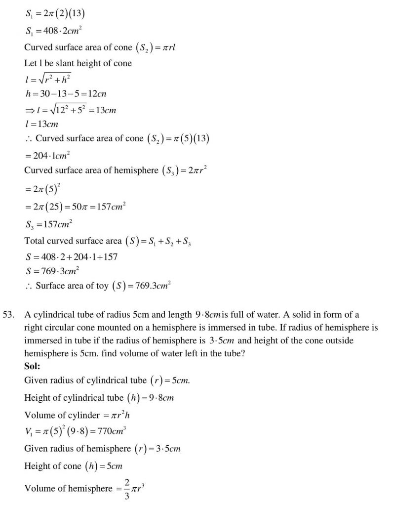NCERT Solutions Class 10 Mathematics RD Sharma Surface Areas and Volumes