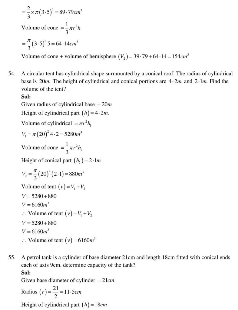 NCERT Solutions Class 10 Mathematics RD Sharma Surface Areas and Volumes