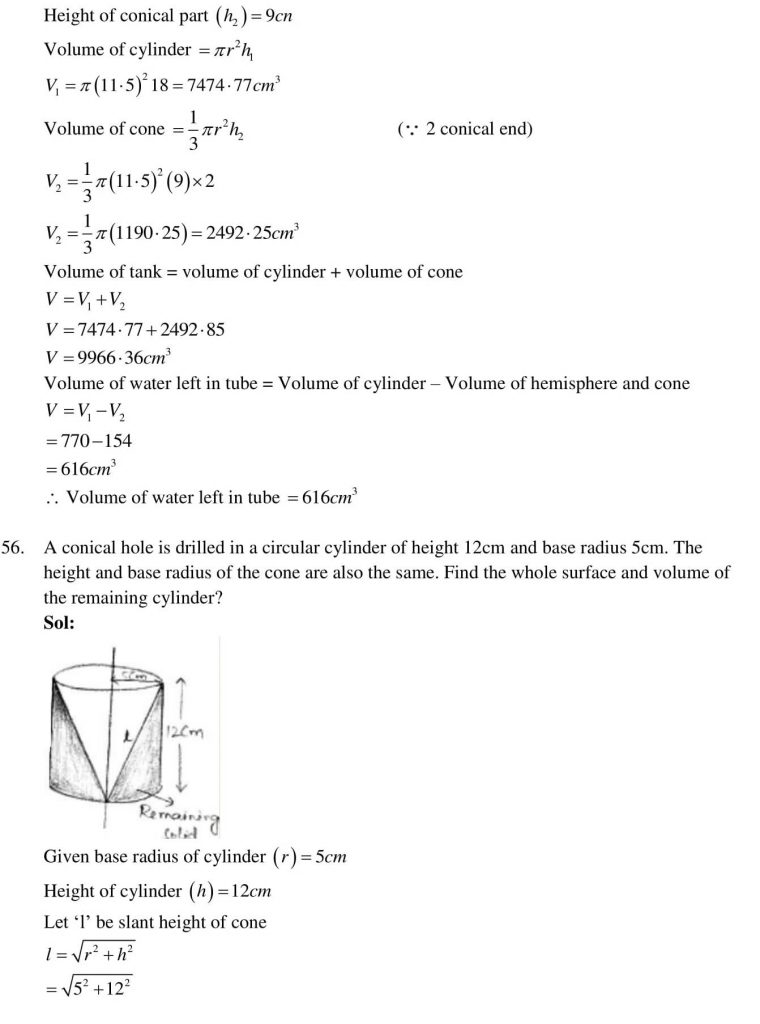 NCERT Solutions Class 10 Mathematics RD Sharma Surface Areas and Volumes
