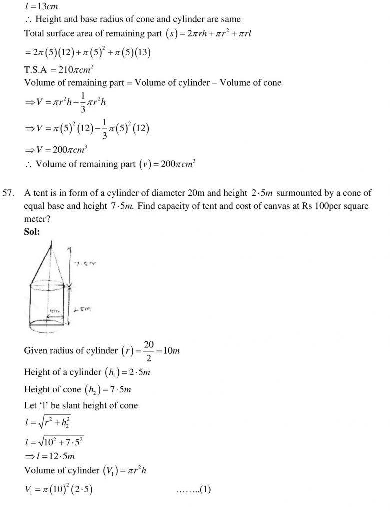 NCERT Solutions Class 10 Mathematics RD Sharma Surface Areas and Volumes