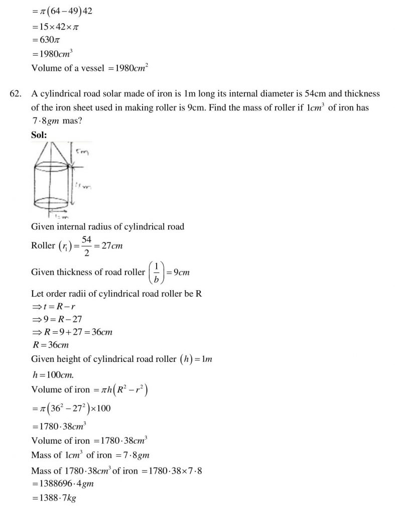 NCERT Solutions Class 10 Mathematics RD Sharma Surface Areas and Volumes