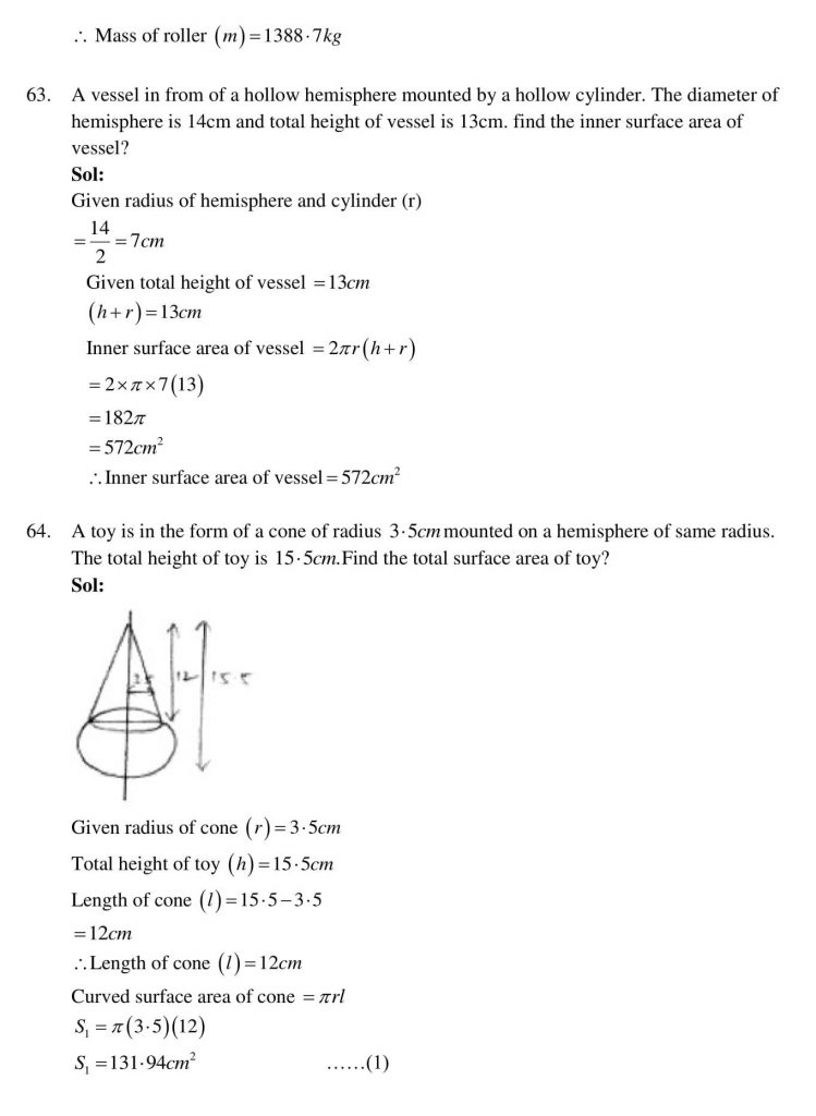 NCERT Solutions Class 10 Mathematics RD Sharma Surface Areas and Volumes