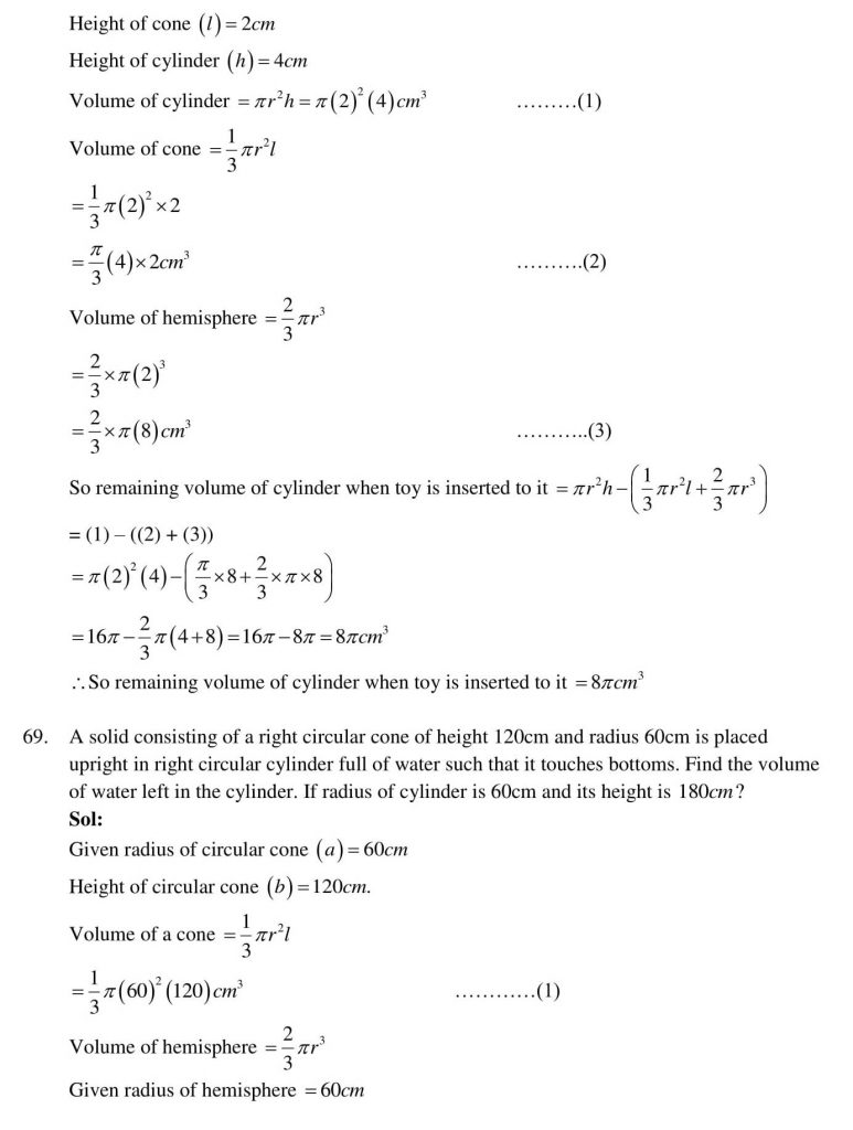 NCERT Solutions Class 10 Mathematics RD Sharma Surface Areas and Volumes
