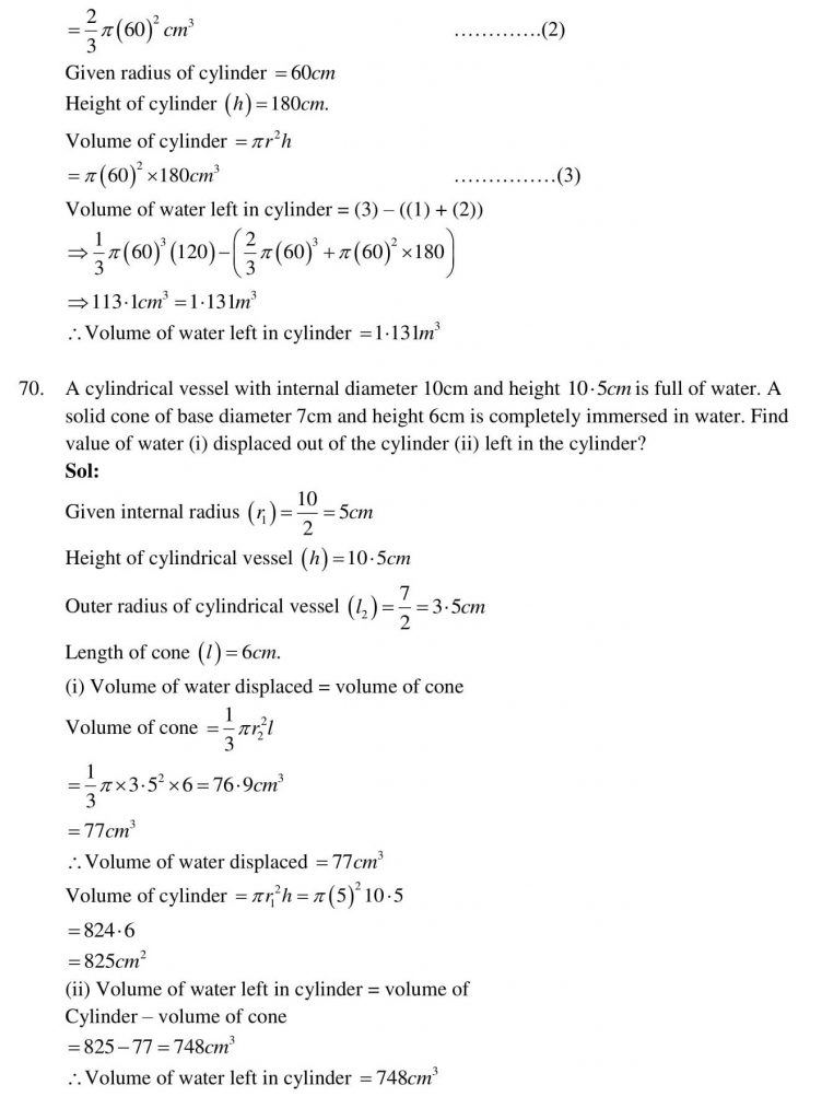 NCERT Solutions Class 10 Mathematics RD Sharma Surface Areas and Volumes