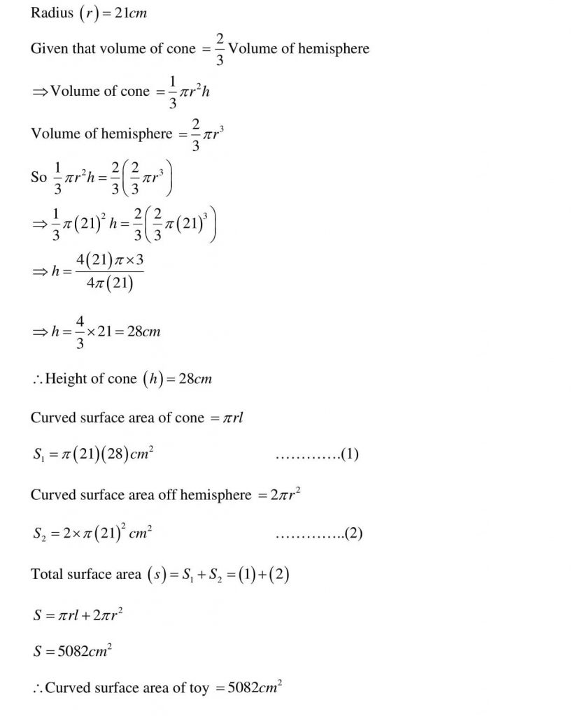 NCERT Solutions Class 10 Mathematics RD Sharma Surface Areas and Volumes
