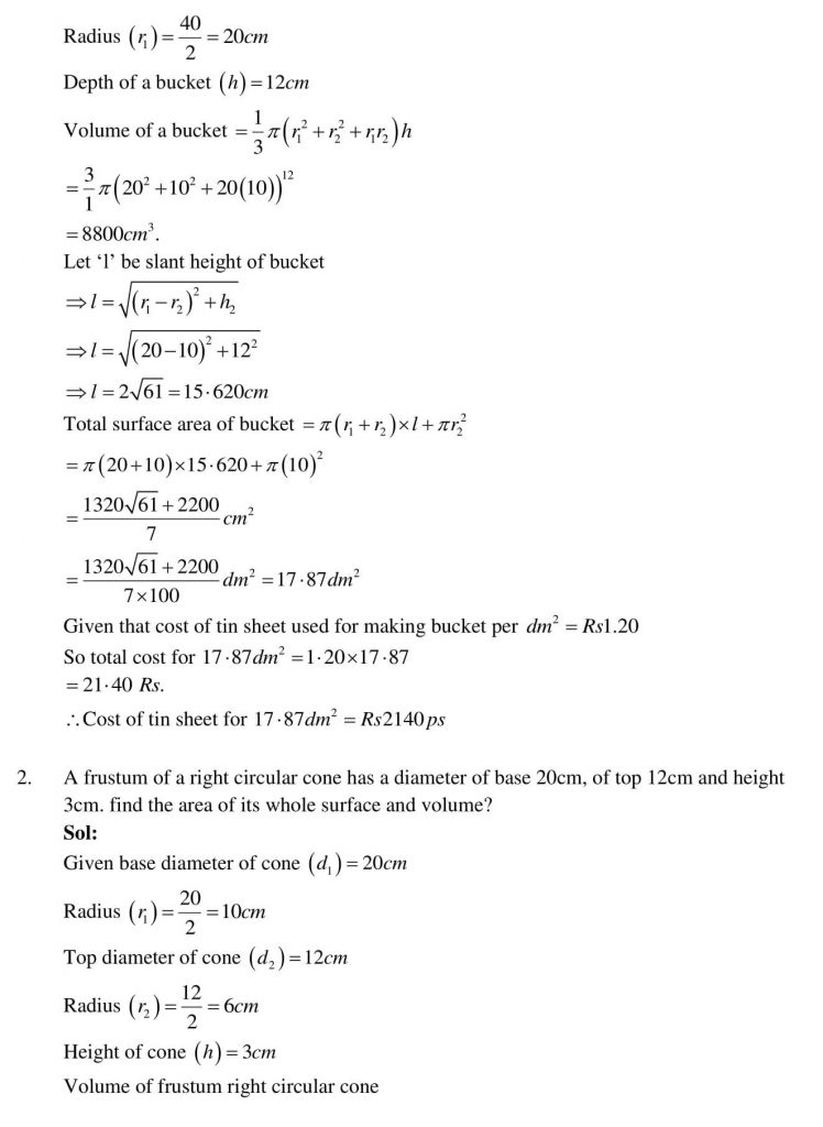 NCERT Solutions Class 10 Mathematics RD Sharma Surface Areas and Volumes