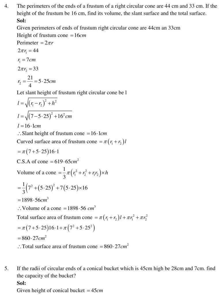 NCERT Solutions Class 10 Mathematics RD Sharma Surface Areas and Volumes