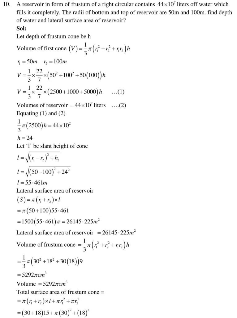 NCERT Solutions Class 10 Mathematics RD Sharma Surface Areas and Volumes