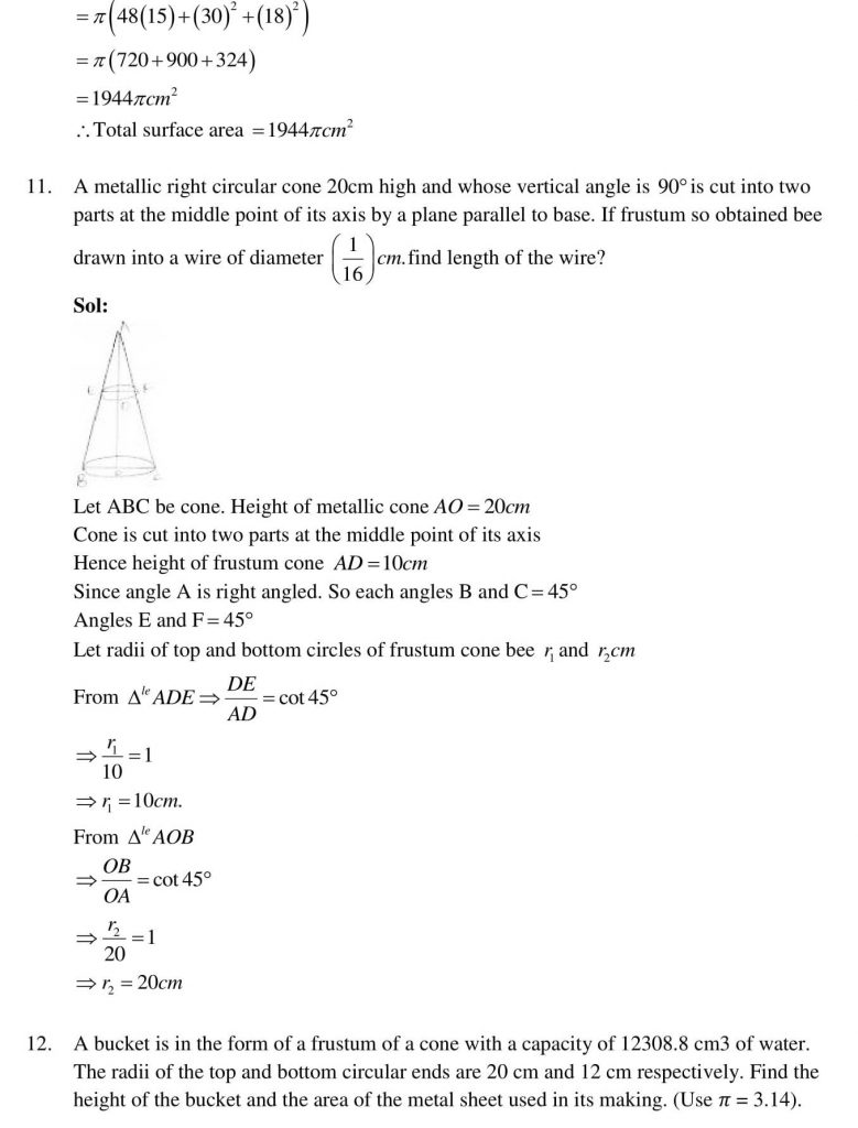 NCERT Solutions Class 10 Mathematics RD Sharma Surface Areas and Volumes