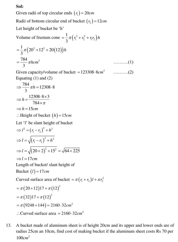 NCERT Solutions Class 10 Mathematics RD Sharma Surface Areas and Volumes