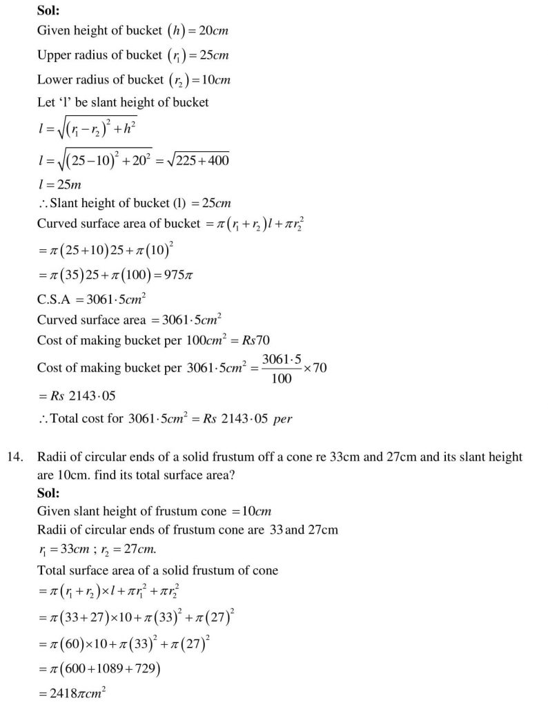 NCERT Solutions Class 10 Mathematics RD Sharma Surface Areas and Volumes