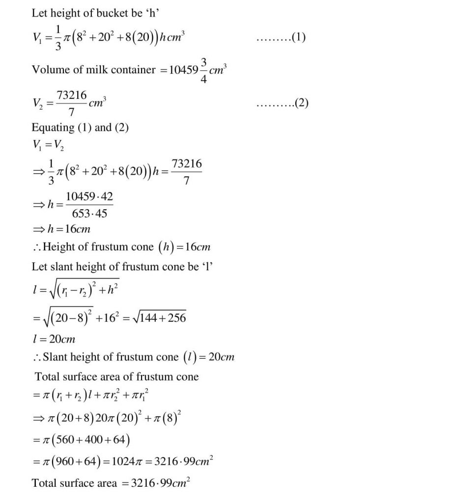 NCERT Solutions Class 10 Mathematics RD Sharma Surface Areas and Volumes