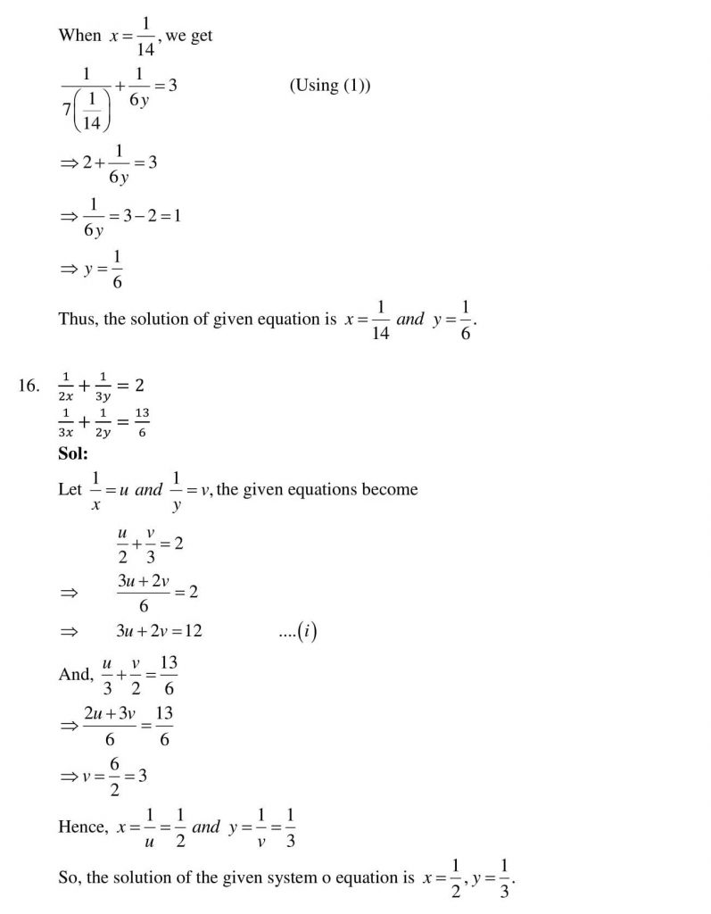 NCERT Solutions Class 10 Mathematics RD Sharma Pair of Linear Equations in Two Variables