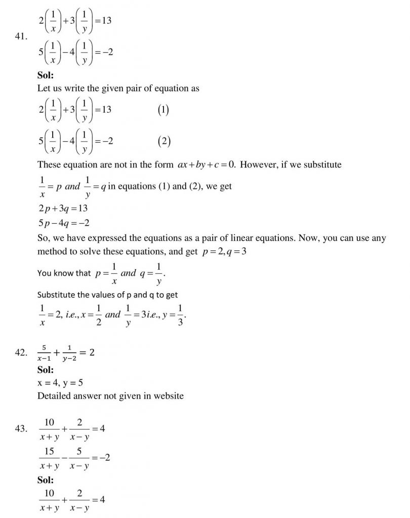 NCERT Solutions Class 10 Mathematics RD Sharma Pair of Linear Equations in Two Variables