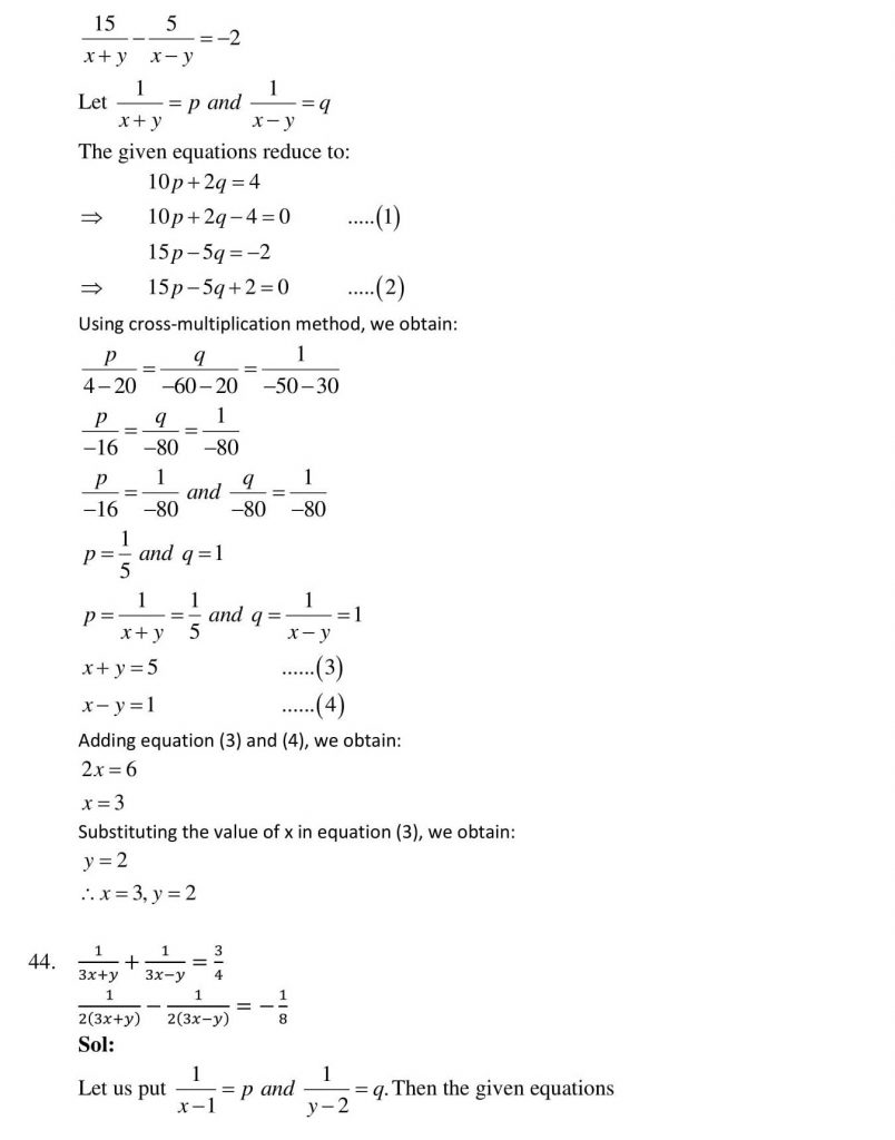 NCERT Solutions Class 10 Mathematics RD Sharma Pair of Linear Equations in Two Variables