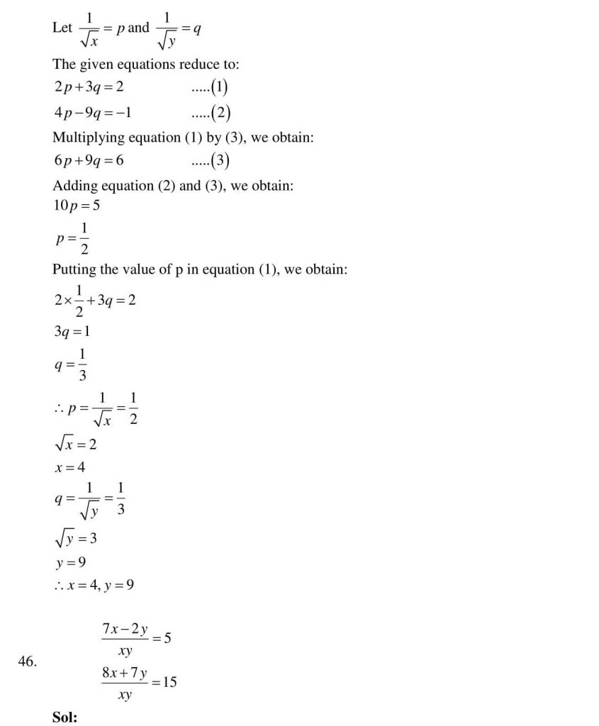 NCERT Solutions Class 10 Mathematics RD Sharma Pair of Linear Equations in Two Variables