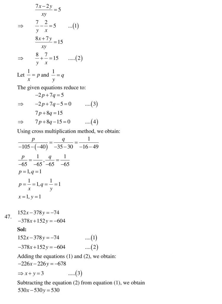 NCERT Solutions Class 10 Mathematics RD Sharma Pair of Linear Equations in Two Variables