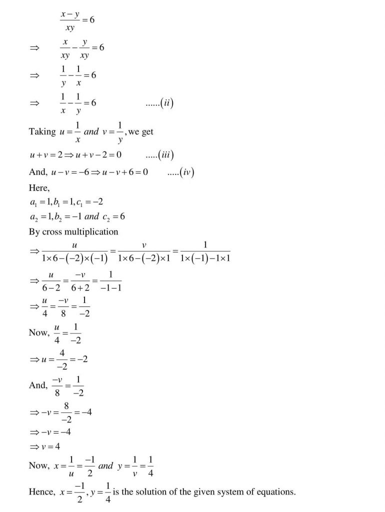 NCERT Solutions Class 10 Mathematics RD Sharma Pair of Linear Equations in Two Variables