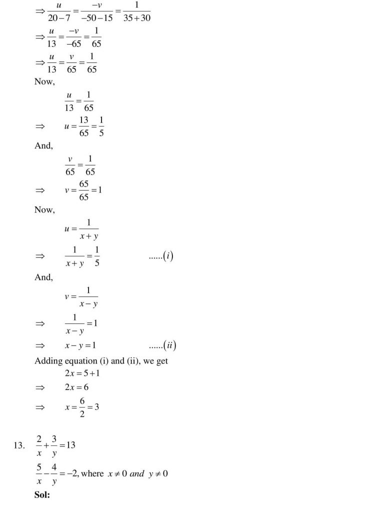 NCERT Solutions Class 10 Mathematics RD Sharma Pair of Linear Equations in Two Variables