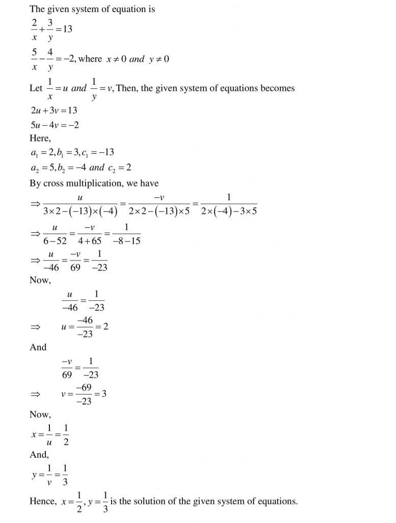 NCERT Solutions Class 10 Mathematics RD Sharma Pair of Linear Equations in Two Variables