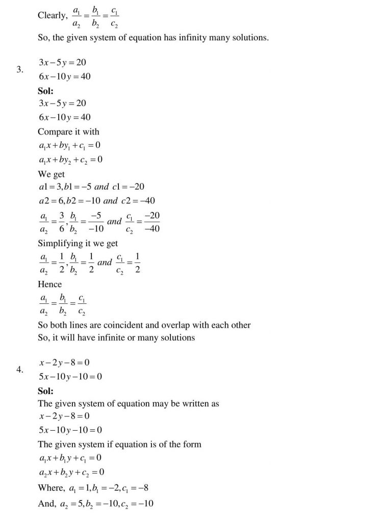 NCERT Solutions Class 10 Mathematics RD Sharma Pair of Linear Equations in Two Variables