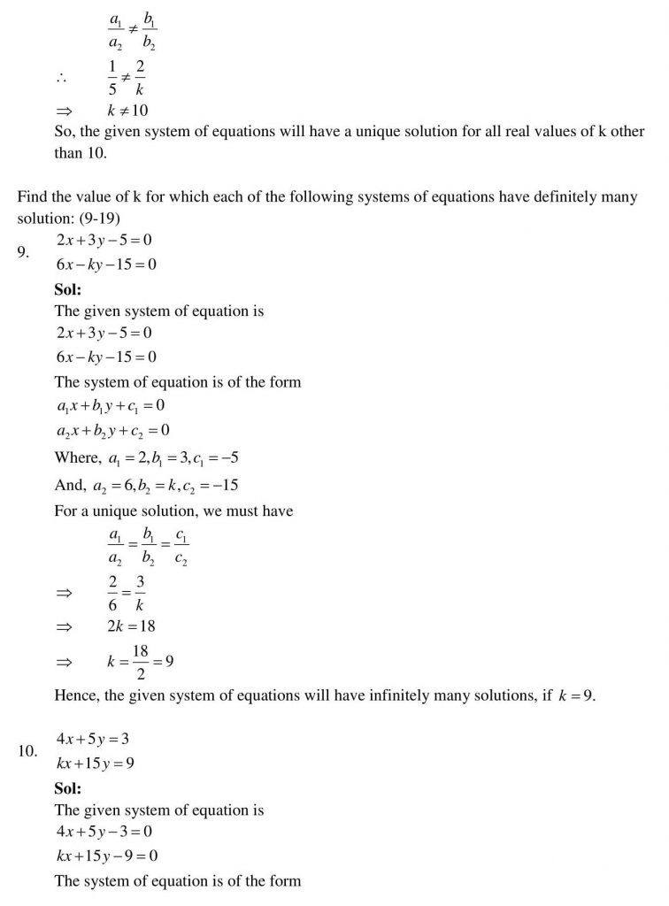 NCERT Solutions Class 10 Mathematics RD Sharma Pair of Linear Equations in Two Variables