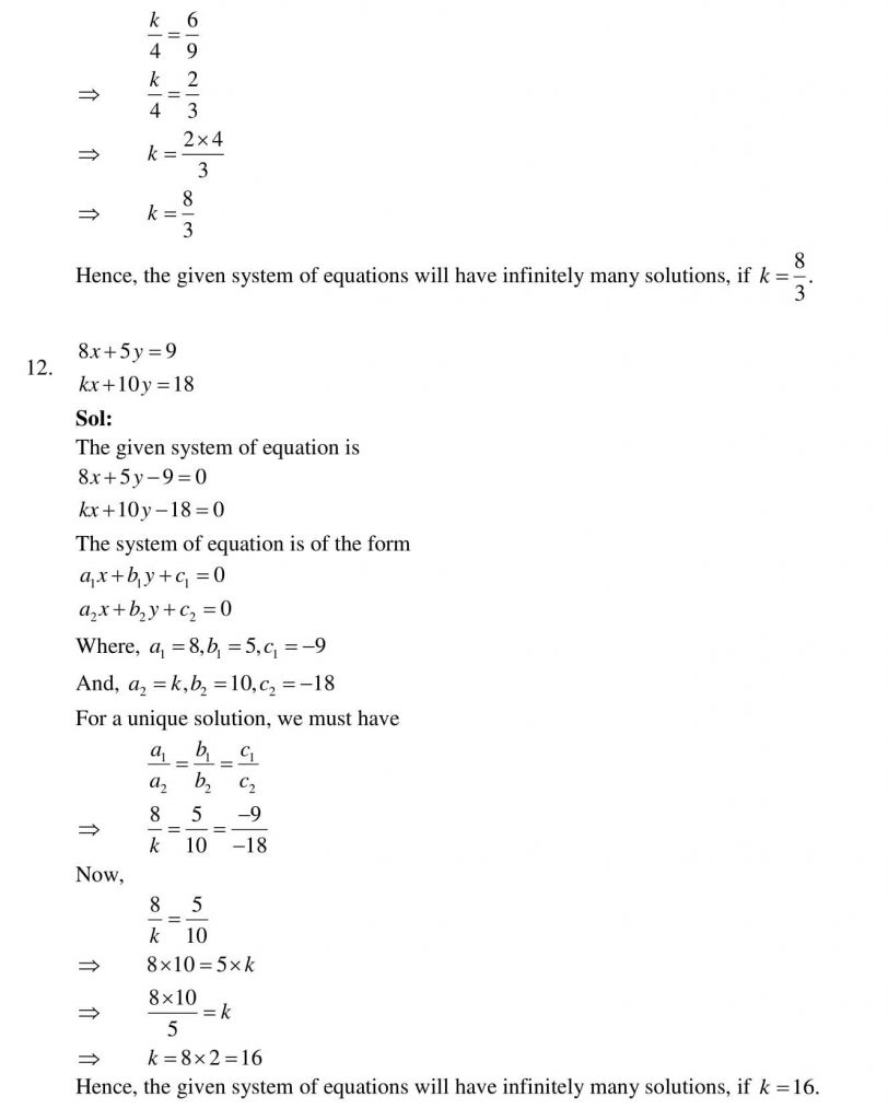 NCERT Solutions Class 10 Mathematics RD Sharma Pair of Linear Equations in Two Variables