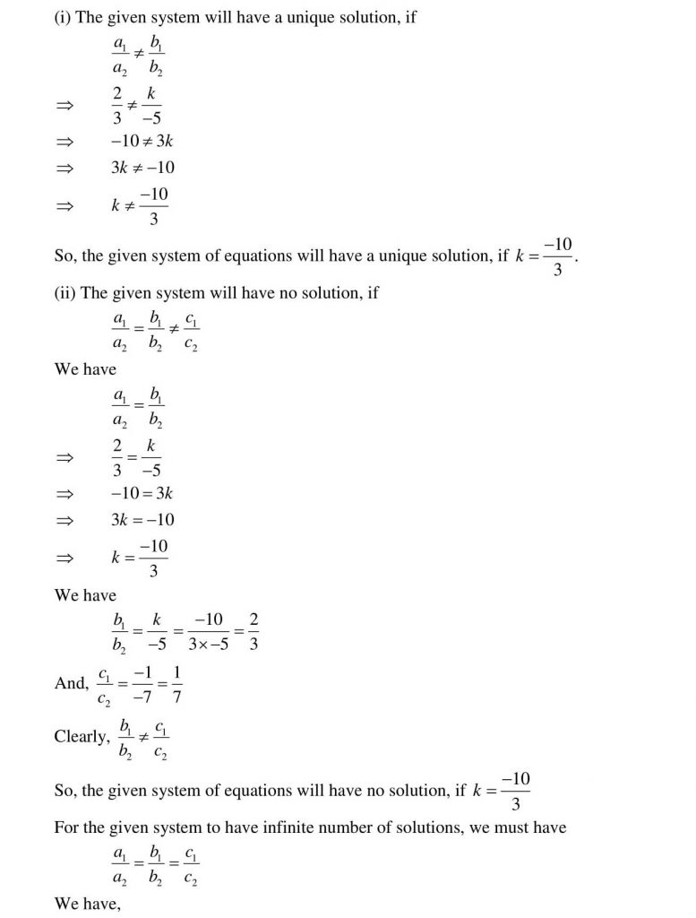 NCERT Solutions Class 10 Mathematics RD Sharma Pair of Linear Equations in Two Variables