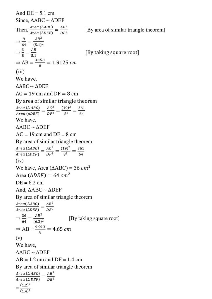 NCERT Solutions Class 10 Mathematics RD Sharma Triangles