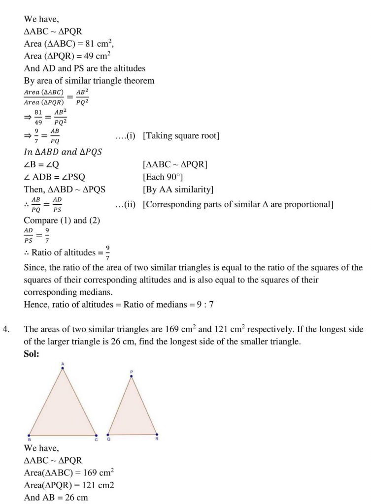 NCERT Solutions Class 10 Mathematics RD Sharma Triangles