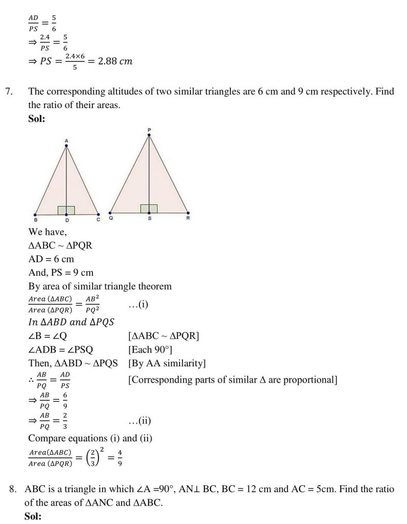 NCERT Solutions Class 10 Mathematics RD Sharma Triangles