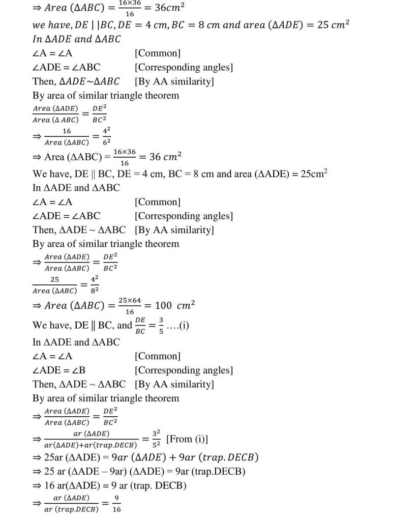 NCERT Solutions Class 10 Mathematics RD Sharma Triangles