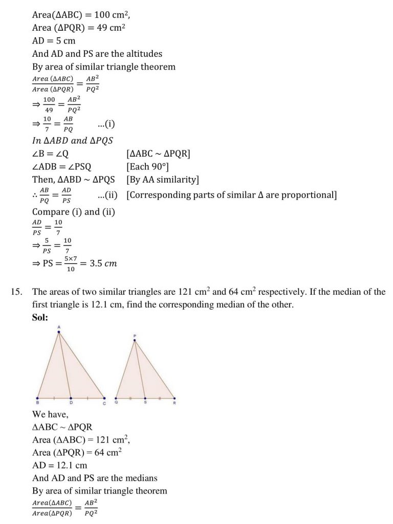 NCERT Solutions Class 10 Mathematics RD Sharma Triangles