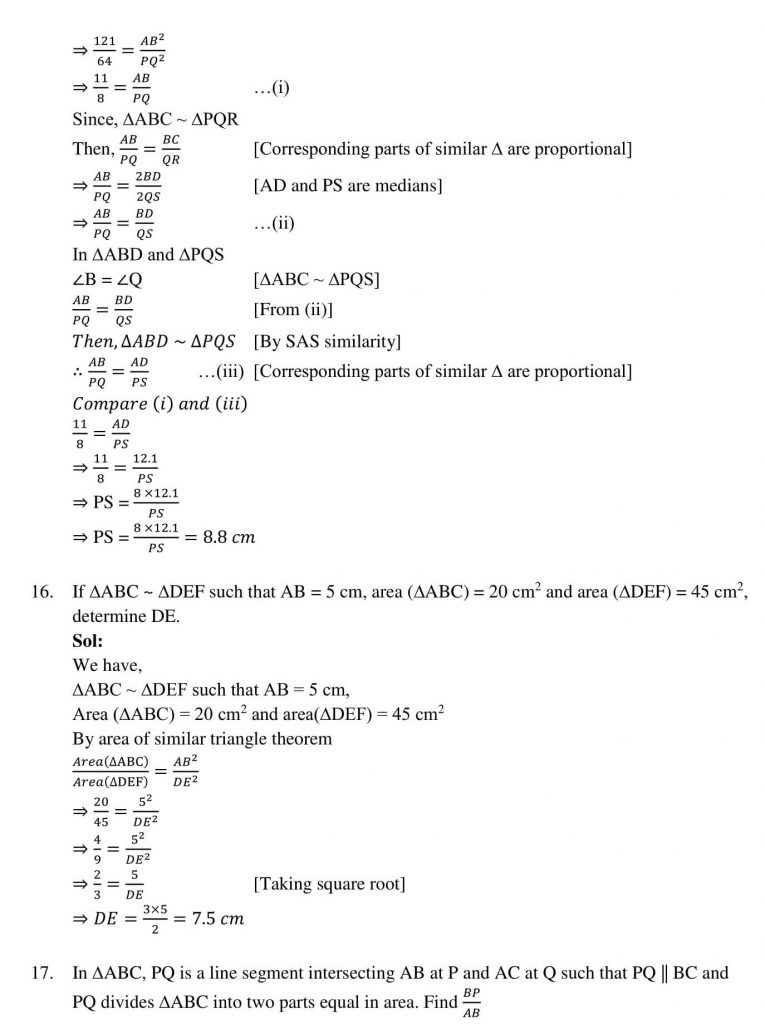 NCERT Solutions Class 10 Mathematics RD Sharma Triangles