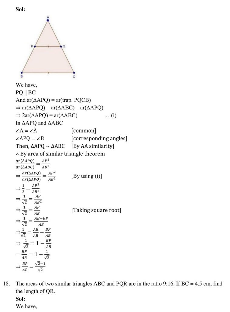 NCERT Solutions Class 10 Mathematics RD Sharma Triangles