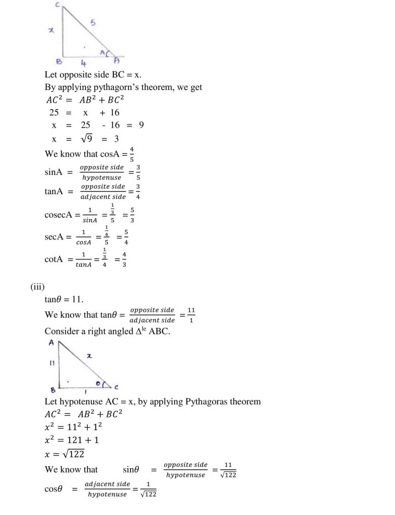 NCERT Solutions Class 10 Mathematics RD Sharma Trigonometric Ratios