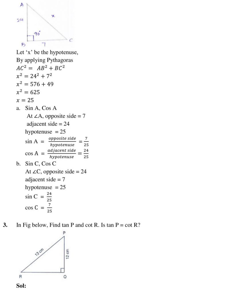 NCERT Solutions Class 10 Mathematics RD Sharma Trigonometric Ratios