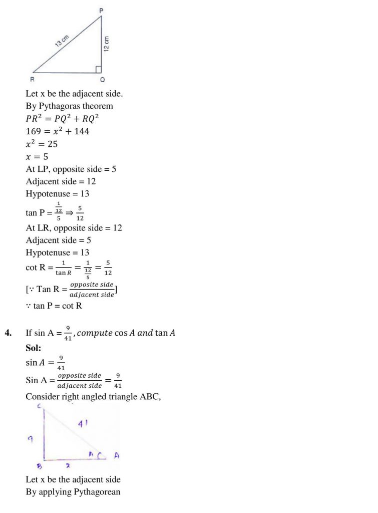 NCERT Solutions Class 10 Mathematics RD Sharma Trigonometric Ratios