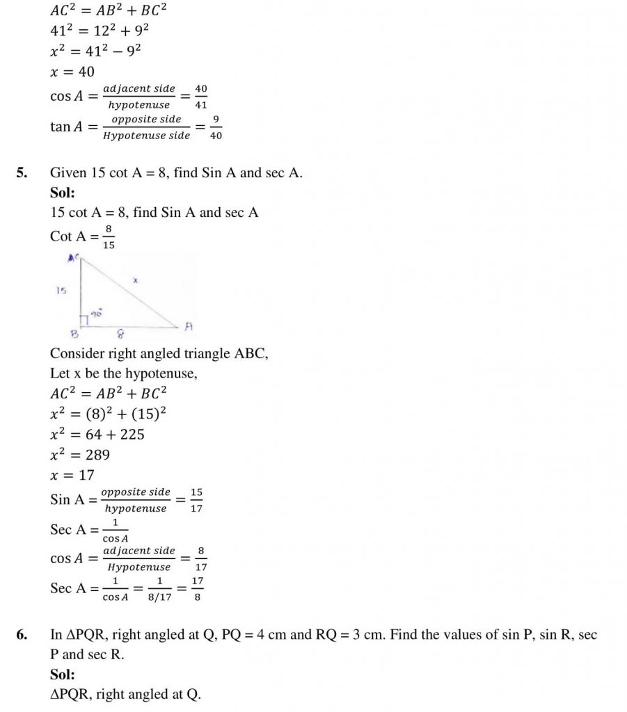 NCERT Solutions Class 10 Mathematics RD Sharma Trigonometric Ratios