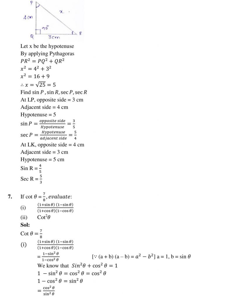 NCERT Solutions Class 10 Mathematics RD Sharma Trigonometric Ratios