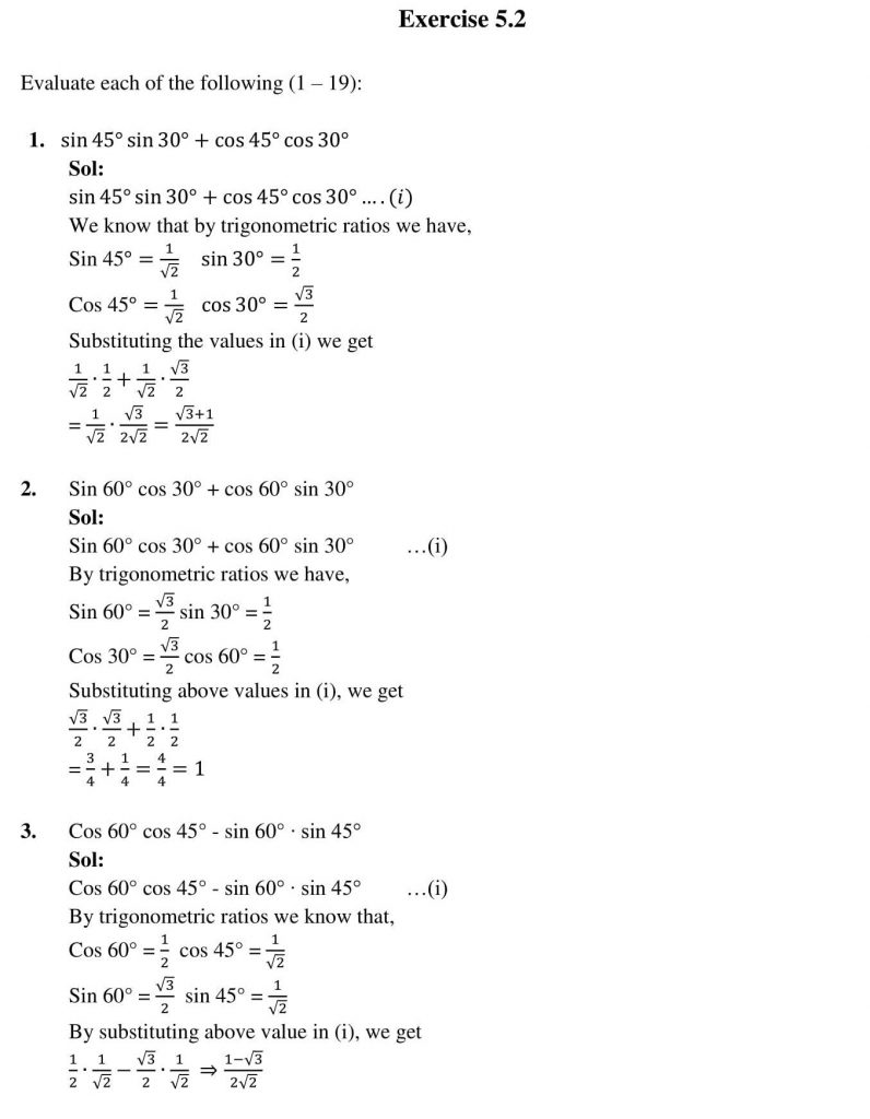 NCERT Solutions Class 10 Mathematics RD Sharma Trigonometric Ratios