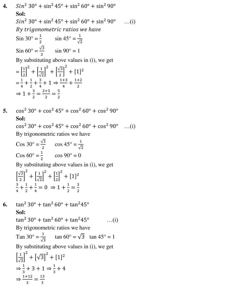 NCERT Solutions Class 10 Mathematics RD Sharma Trigonometric Ratios